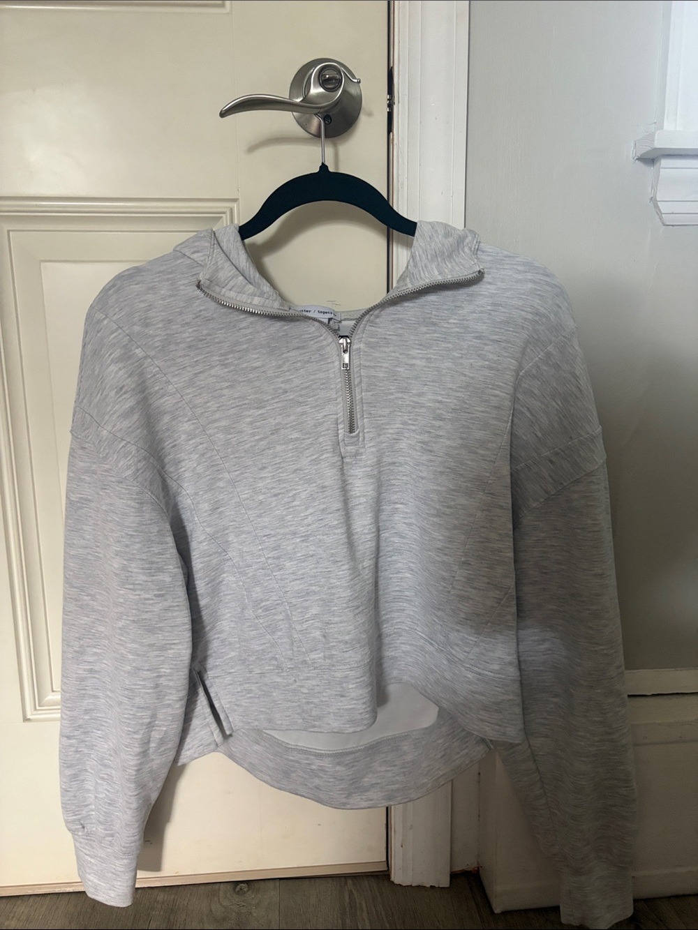 Light Gray Half-Zip Hooded Sweatshirt for Women